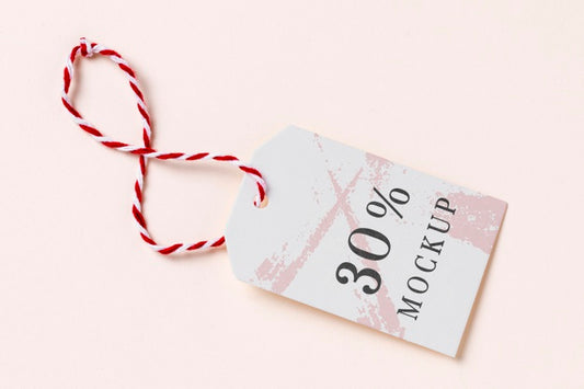 Free Clothing Tag Mock-Up With Red And White Thread Psd