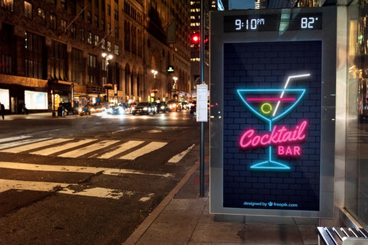 Free Cocktail Bar Mock-Up In Neon Psd
