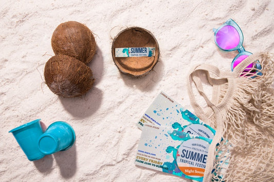Free Coconut And Beach Accessories With Tickets Psd