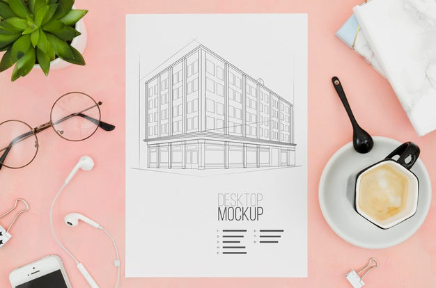 Free Coffee And Top View Architecture Outdoors Mock-Up Psd