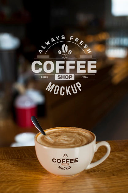 Free Coffee At Shop Mock-Up Psd