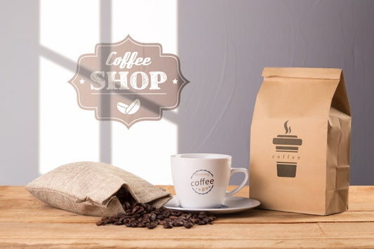 Free Coffee Bag With Cup Beside Psd