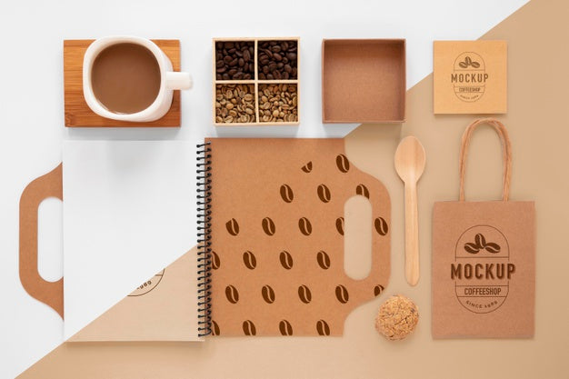 Free Coffee Beans And Branding Items Top View Psd