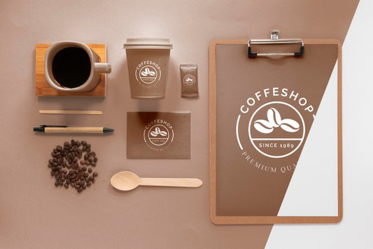 Free Coffee Branding Items Assortment Above View Psd