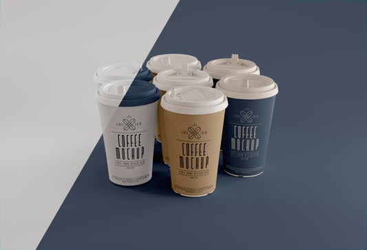 Free Coffee Branding With Cups High Angle Psd