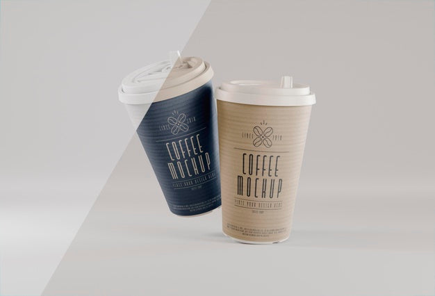 Free Coffee Branding With Cups Levitating Psd