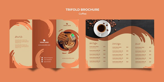 Free Coffee Concept Trifold Brochure Mock-Up Psd