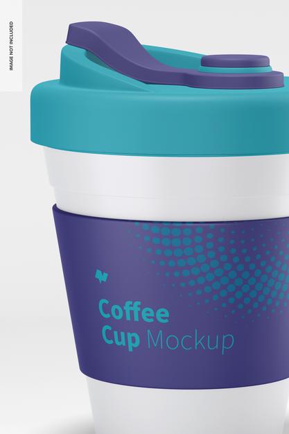 Free Coffee Cup With Lid Mockup, Close Up Psd