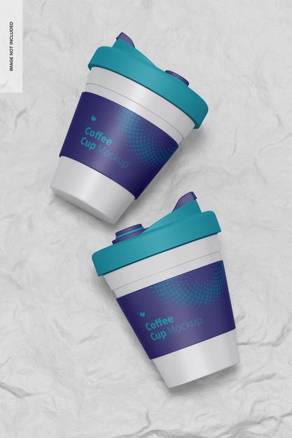 Free Coffee Cup With Lid Mockup, Top View Psd