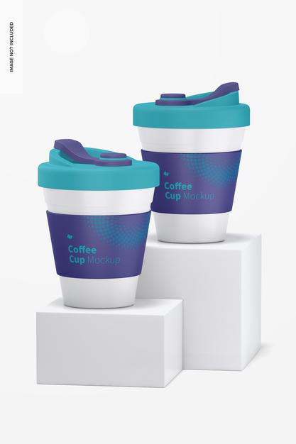 Free Coffee Cups With Lid Mockup, Front View Psd