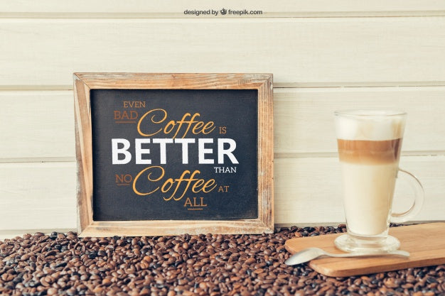 Free Coffee Decoration With Leaning Slate And Glass Psd
