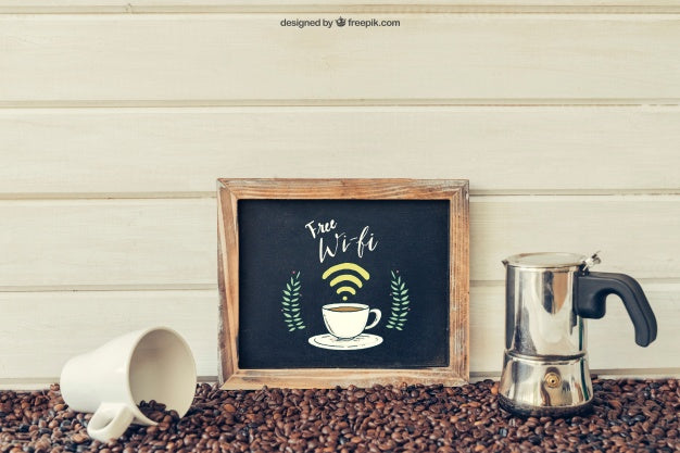 Free Coffee Decoration With Leaning Slate Psd