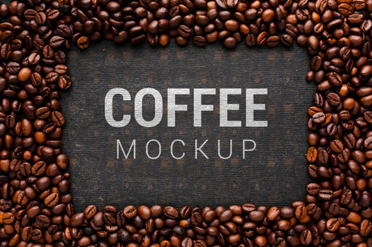 Free Coffee Mock-Up With Coffee Beans Frame Psd