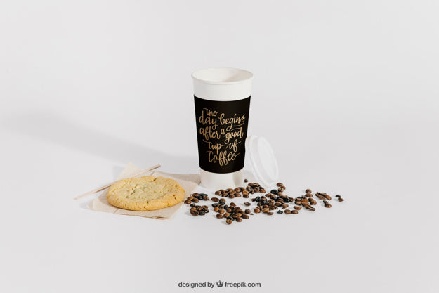 Free Coffee Mockup With Beans Psd