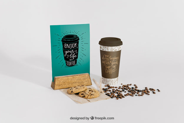 Free Coffee Mockup With Stand Psd