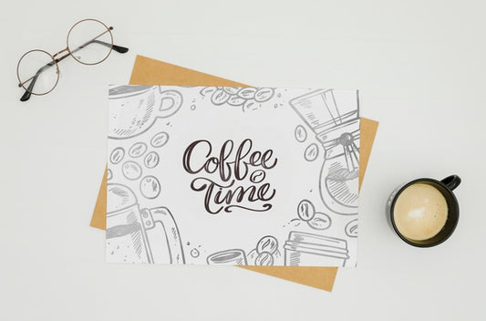 Free Coffee Time Card Mock-Up On White Background Psd