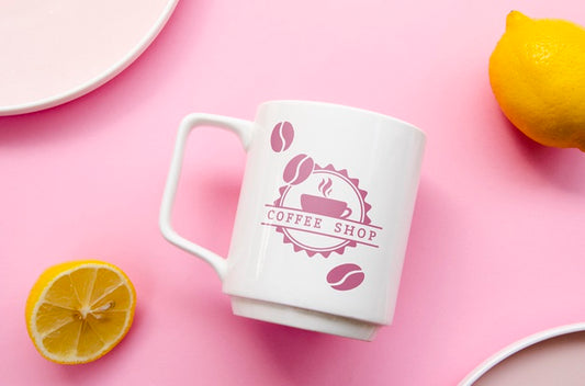 Free Coffee White Mug Mock-Up On Pink Background Psd