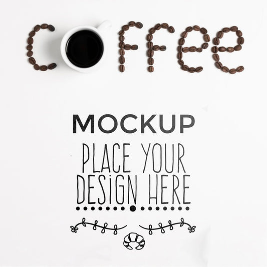 Free Coffee Word Written In Coffee Beans Mock-Up Psd