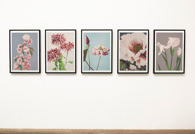 Free Collection Of Floral Art Pieces On A Wall Psd