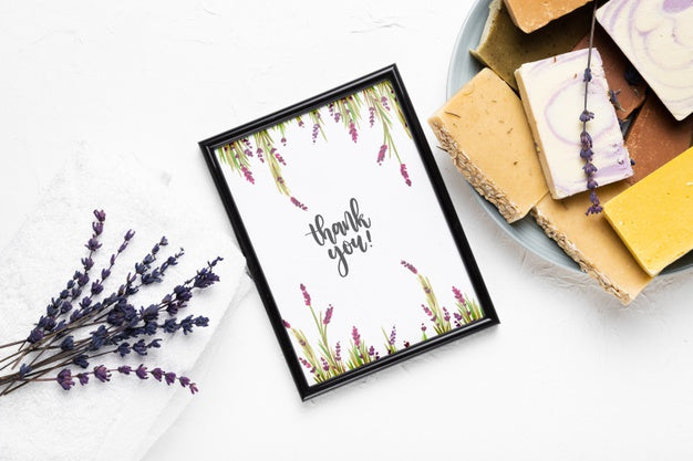 Free Collection Of Soaps Next To Frame Mock-Up Psd