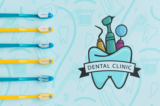 Free Collection Of Tooth Brushes With Dental Clinic Mock-Up Psd