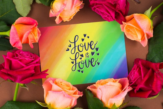 Free Colorful Card Mockup With Roses Psd
