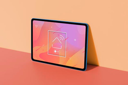 Free Colorful Digital Tablet Screen Mockup Lean On The Wall Psd