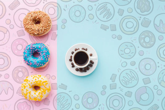 Free Colorful Donuts And Black Coffee Psd