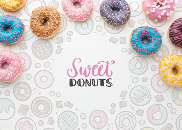 Free Colorful Donuts Arrangement With Mock-Up Psd