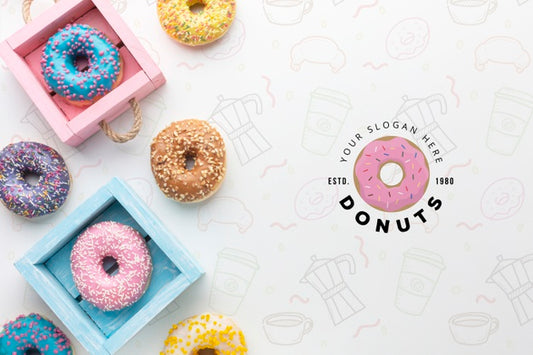 Free Colorful Donuts Assortment With Mock-Up Psd