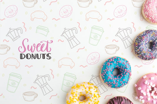 Free Colorful Donuts Mix With Mock-Up Psd