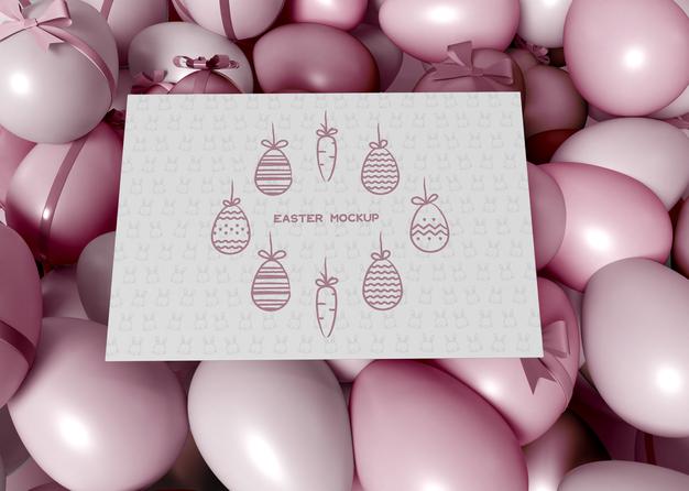 Free Colorful Easter Eggs With Card Mockup Psd