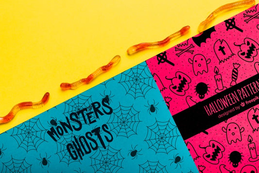 Free Colorful Halloween Concept With Gummy Worms Psd