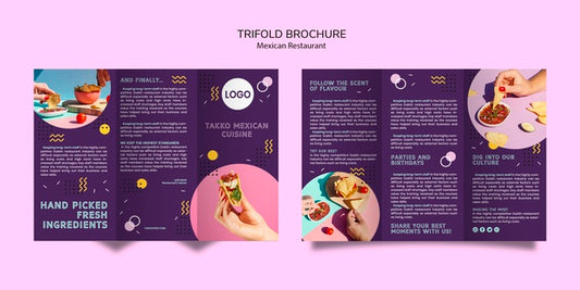 Free Colorful Mexican Food Trifold Brochure Mock-Up Psd