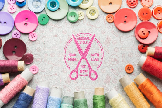 Free Colorful Thread And Buttons Mock-Up Psd