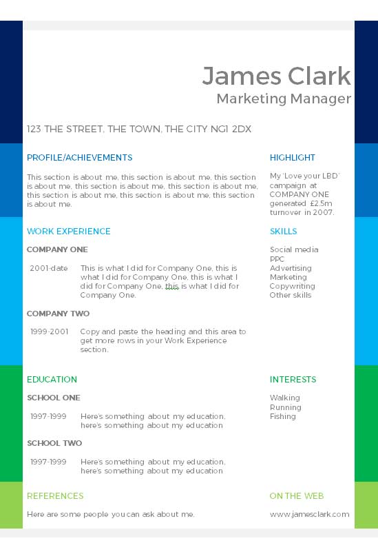 Block Cv Free Colour Blocks Creative CV Template in Microsoft Word (DOCX) Forma ...