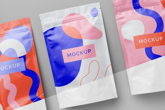 Free Composition Of Colorful Mock-Up Doypack Psd