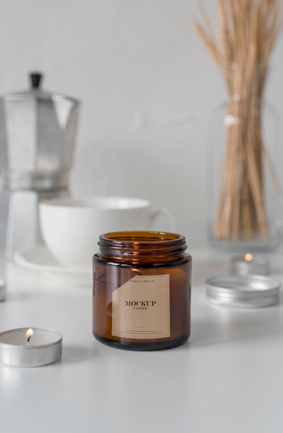 Free Composition Of Mock-Up Candle Packaging Psd