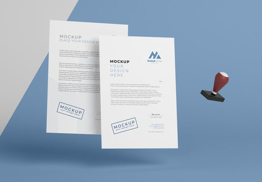 Free Composition Of Paper And Seal Mock-Up Levitating Psd