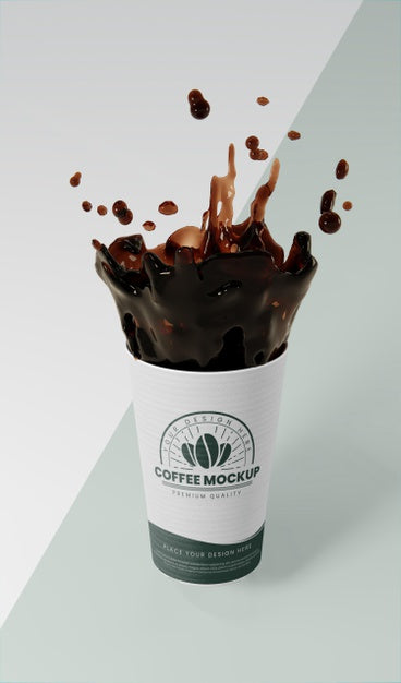 Free Composition Of Paper Coffee Cup With Coffee Splash Psd