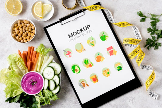 Free Composition Of Snacks With Clipboard Mock-Up Psd