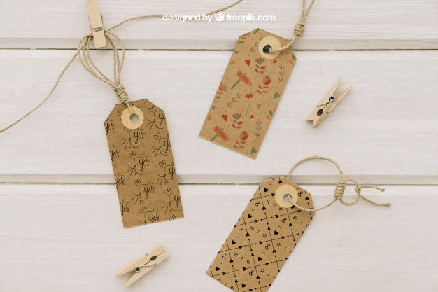 Free Composition With Wedding Labels And Clothespins Psd