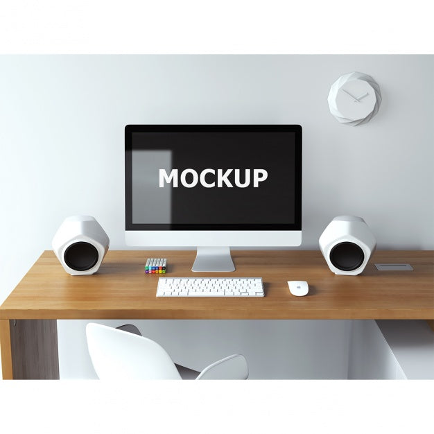 Free Computer Mockup On Desk Psd
