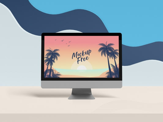 Free Computer On Table Summer Concept Psd
