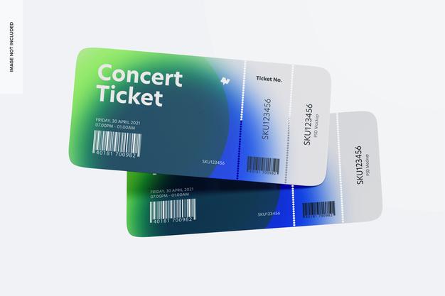 Free Concert Ticket Mockup, Floating Psd