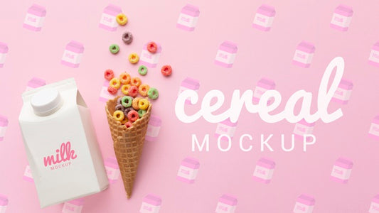 Free Cone With Cereals And Bottle With Milk For Breakfast Psd