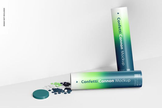 Free Confetti Cannon Mockup, Leaned Psd