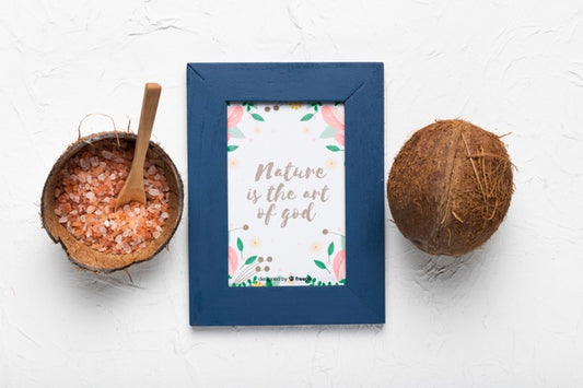 Free Consciousness Quote In Frame Next To Coconut Psd