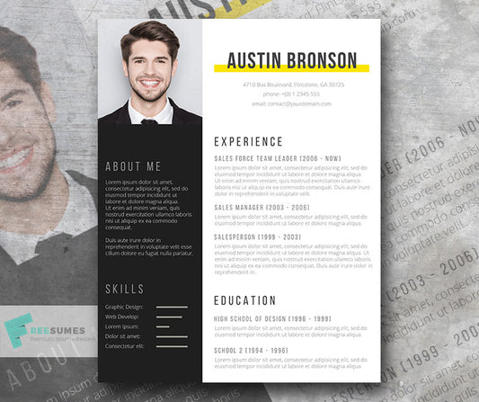 Free Modern Contrast CV Resume Template in Minimal Style in Microsoft Word (DOCX) Format