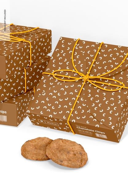 Free Cookie Boxes Mockup, Close Up Psd